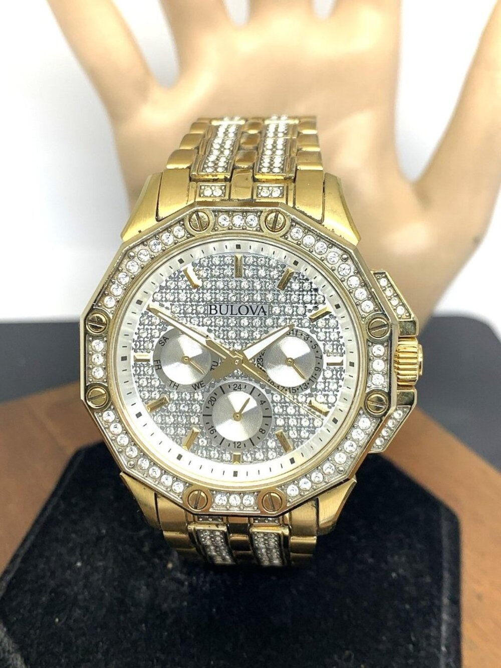Bulova Men's Watch 98C126 Octava Quartz Gold Stainless Steel Gemmed Dial 42mm